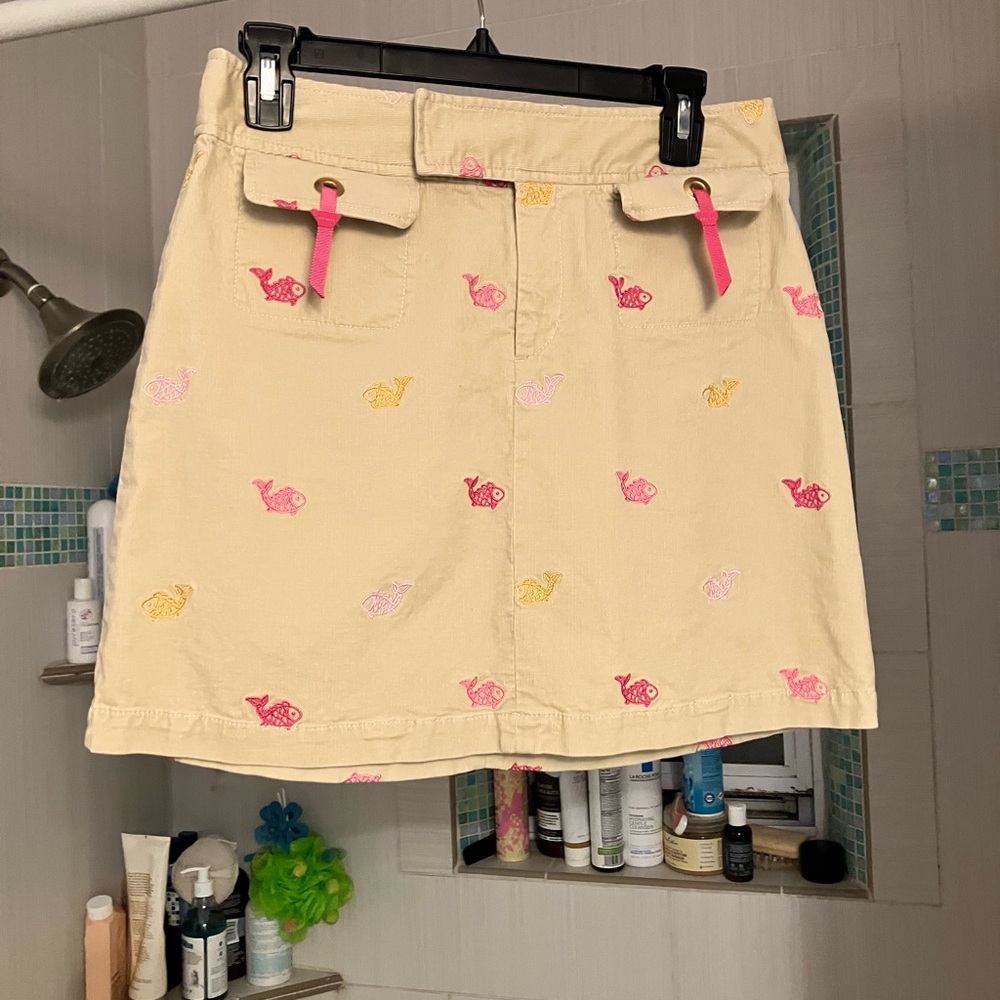 Lilly Pulitzer Beige A-Line Skirt with Pink and Yellow Accents